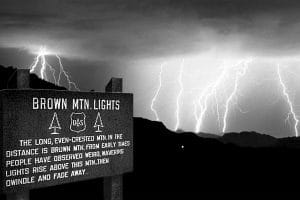 Brown Mountain lights US parks and services sign